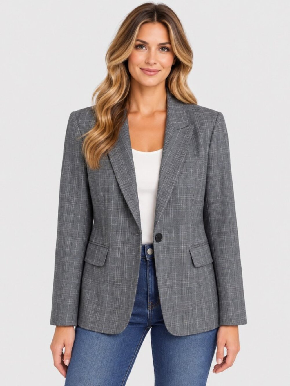 Rafaela Women’s Size 14 Gray Plaid Blazer One Button Workwear Career